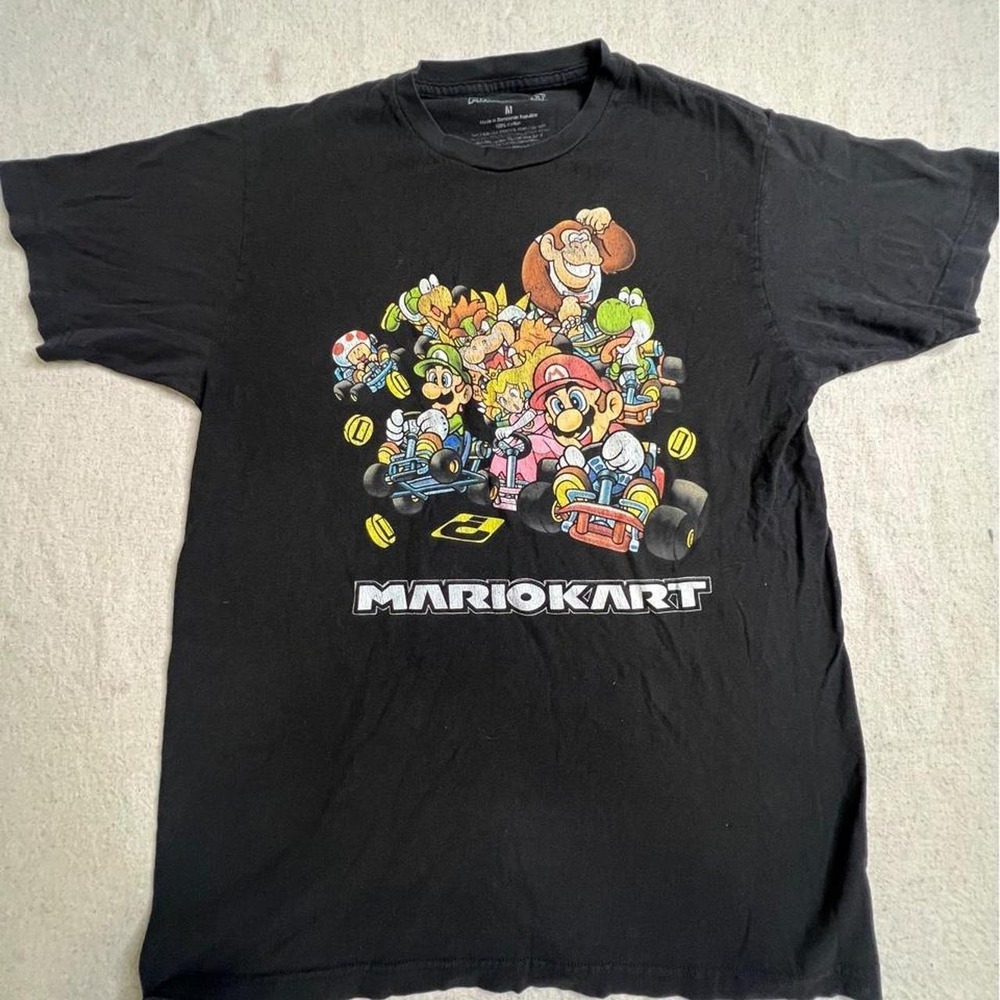 Nintendo Mario Kart Mens Graphic T-Shirt Black Cotton Retro Gaming Tee Size M